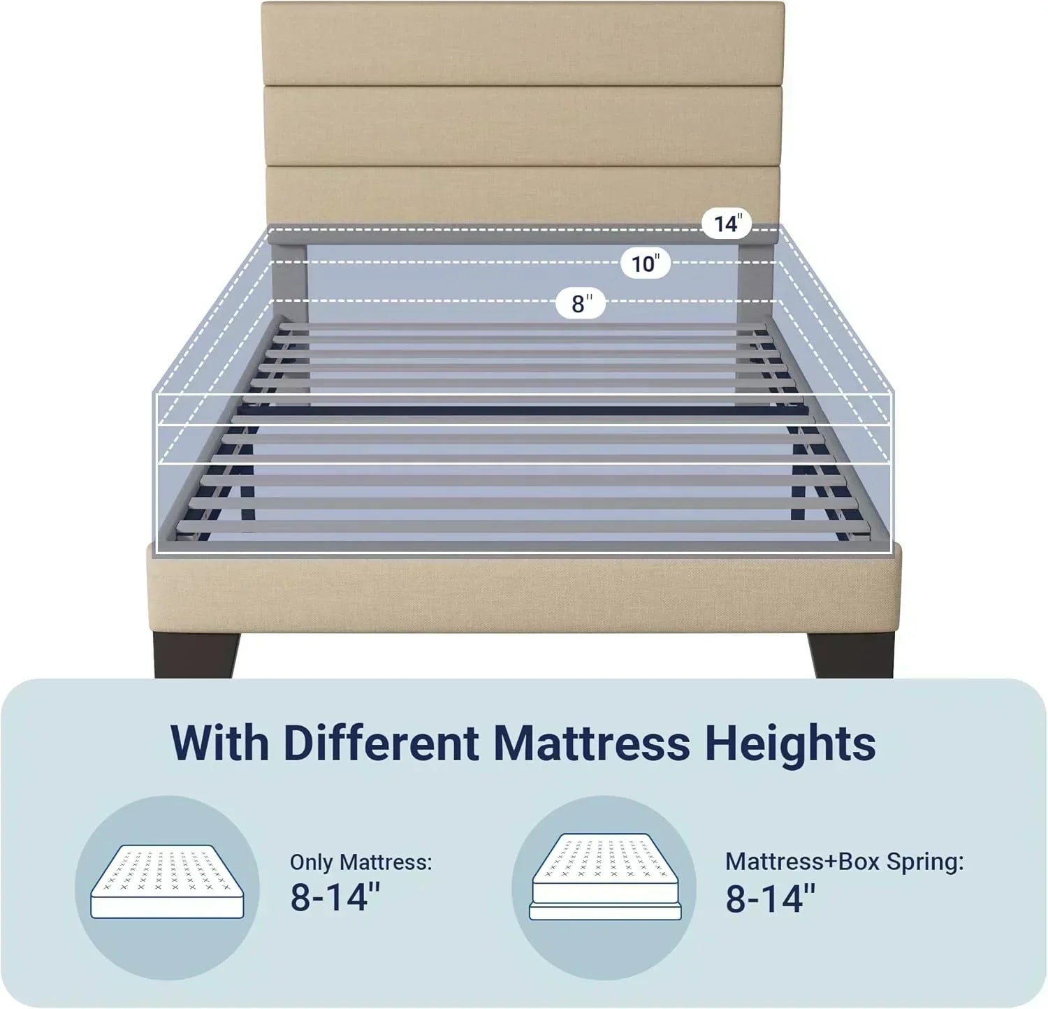 Allewie Queen Size Platform Bed Frame with Fabric Upholstered Headboard Wooden Slats Support