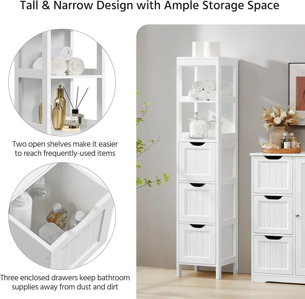 Bathroom Floor Cabinet Wooden Storage Cabinet with 2 Drawers Multifunctional Side Organizer Rack