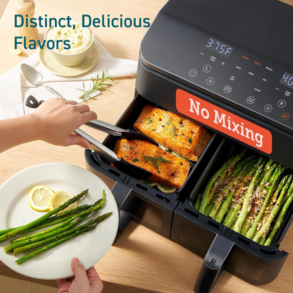COSORI 9Qt 10-in-1 Dual Air Fryer Fresh Balanced Meals for Family Children Double Baskets