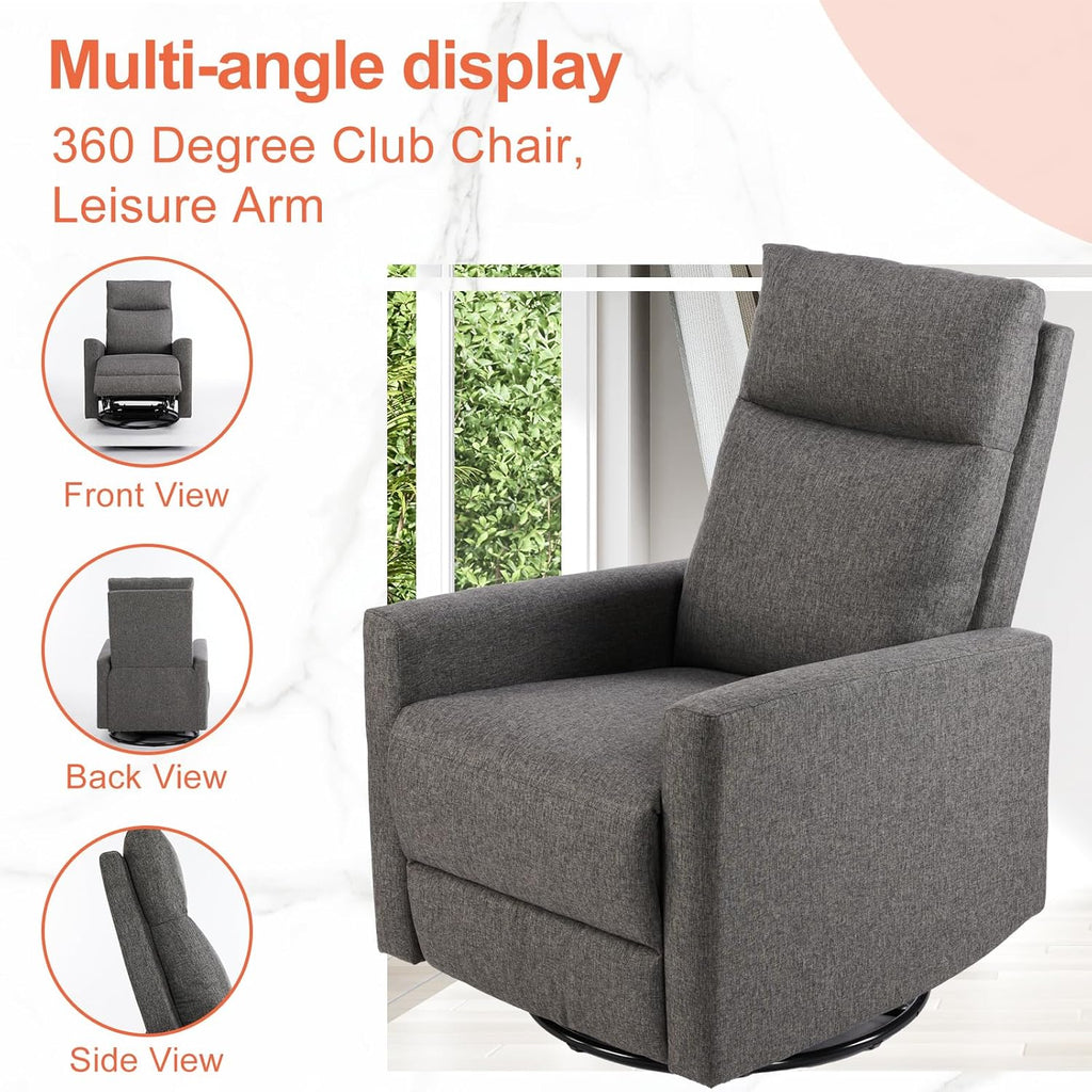 Sweetcrispy Recliner Chair, 360 Swivel Rocker Chair for Adults, Glider Rocker Recliners, Nursery Chairs for Living Room, High Back, Upholstered Deep Seat, Classical Brown
