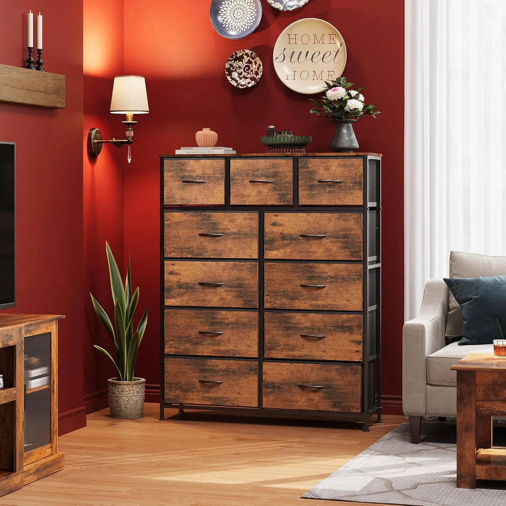 Storage Organizer Unit with 11 Fabric Bins, Storage Drawers Organizer with Steel Frame, Tall Storage Tower Organizaton