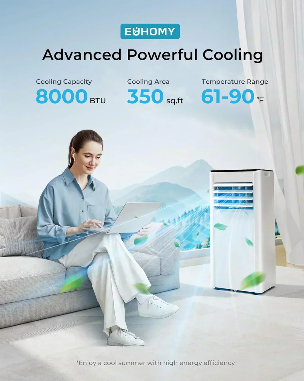 EUHOMY 8,000 BTU Portable Air Conditioners 4-in-1 Portable AC Unit Up to 350 Sq.Ft