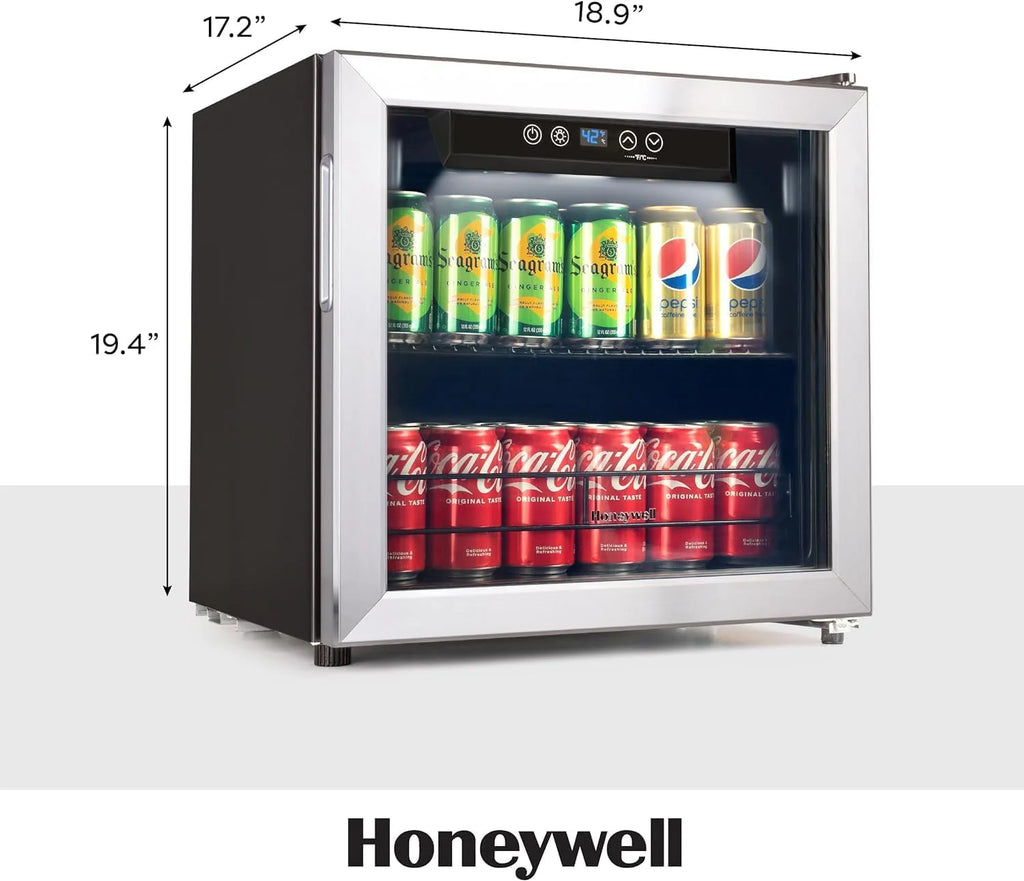 Honeywell Beverage Refrigerator and Cooler, 115 Can Mini Fridge with Glass Door for Soda Beer or Wine for Office or Bar with Adjustable Removable Shelving