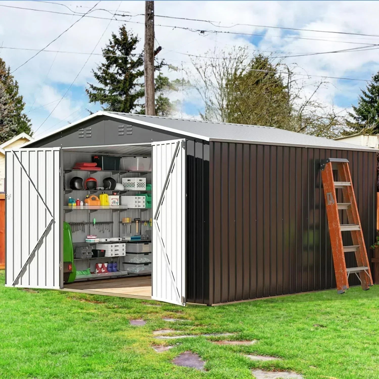 polar aurora 8x12 ft outdoor storage shed metal garden shed frame structure tool sheds